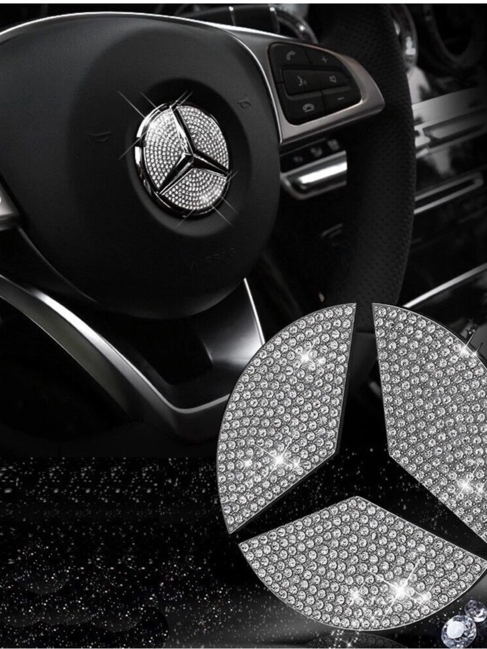 Mercedes-Benz Crystal Bling Logo Steering Wheel Decal ✨